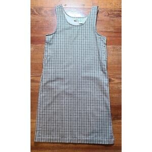 VTG 90s Y2K SZ Med Plaid Jumper Pinafore Maxi Dress Minimalist Buttons Cotton